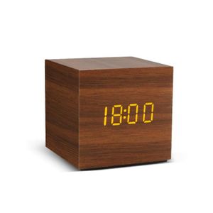 RÉVEIL SANS RADIO Carré - Réveil LED en bois, montre de table, comma