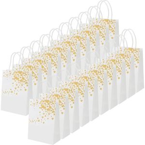 Boîte cadeau Sac Cadeau Papier Blanc Avec Motif Cœur En Or Métallisé (20 Pièces) - L16 X L8X H22 Cm - Sac Kraft Blanc Pour Anniversaires,[u350]