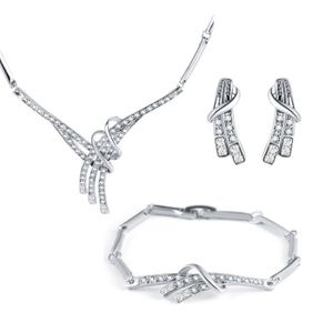 Parure Libellule : Boucles, Collier Et Pendentif En Argent Fin 925/1000 Avec Cristal Blanc