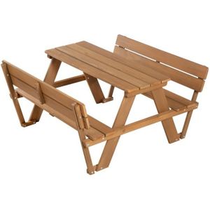 Ensemble table et chaise de jardin ROBA Table Pique-Nique Enfants Outdoor + en Bois Massif - avec Dossiers - Table d'Extérieur 4 Places - Teck