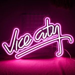 NÉON - ÉCLAIRAGE LED – Panneau Néon « Vice City » À Led Rose Et Blanc, 