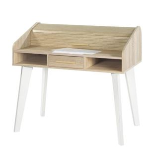 BUREAU  Bureau à rideau - TOUSMESMEUBLES - ARKOS n°3 - Style scandinave - 1 tiroir - Blanc et bois clair