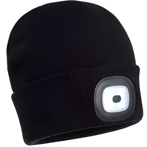 LIGHTHOUSE : Bonnet avec lumière frontale LED rechargeable et doublure  polaire. Noir