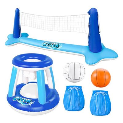 Eulenke Gonflable Volleyball Piscine Ensemble Toy avec Basket Ball Hoop Filet pour Nautiques