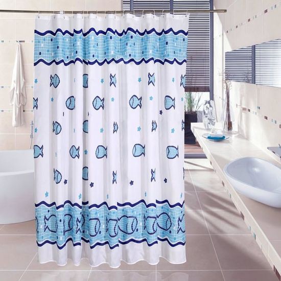 Rideau De Douche Imperméable Anti-moisissure - Taille 180x200 Cm - Impression 3D Motifs Mer - Avec 12 Crochets