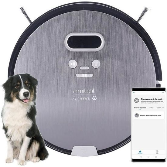 AMIBOT Animal Premium H2O Connect - Robots Aspirateurs et laveurs connecté IOS/Android spécial poils d'animaux