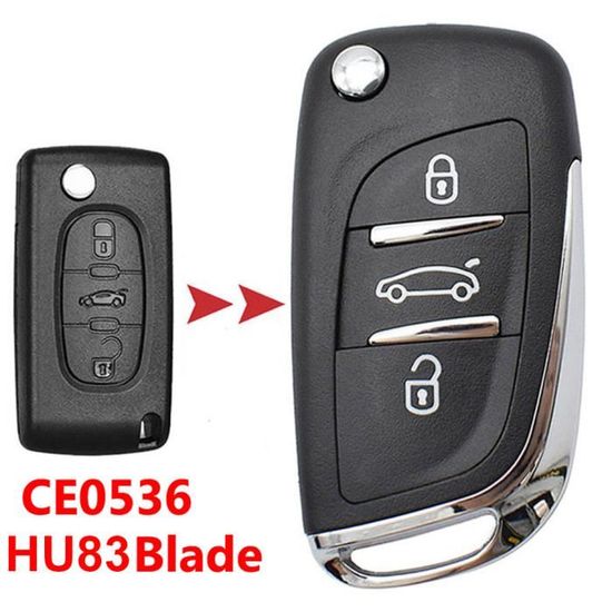 HU83 CE0536 Coque de clé pliant télécommande à 3 bouton Pour Peugeot 308 207 307 3008 5008 807 Expert Citroën  C2 C3 C3 Picasso C8