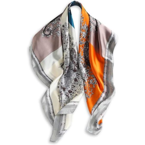 Foulard Carré En Soie Mûrier 100% - Imprimé Léopard Marron, 68x68 Cm, Multifonctionnel