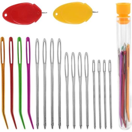 Lot De 20 Aiguilles à Broder Avec Enfileur - Acier Inoxydable - Accessoires Couture - Neuf