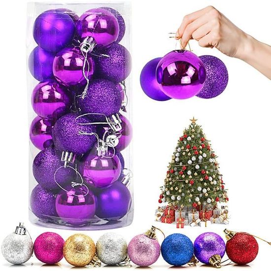 (Violet 4cm)Boules de Noel Decoration, Boules De Noël Ornements 24 pièces Boules De Sapin De Noël pour décoration Sapin diverses
