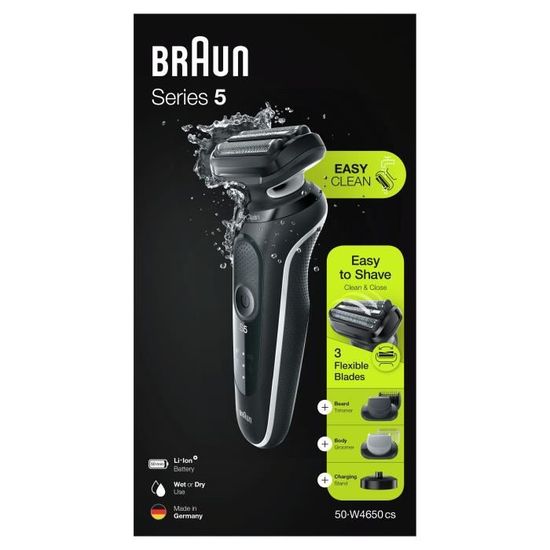Braun Series 5 50-W4650cs Rasoir Électrique - Base De Recharge, 2 Accessoires EasyClick
