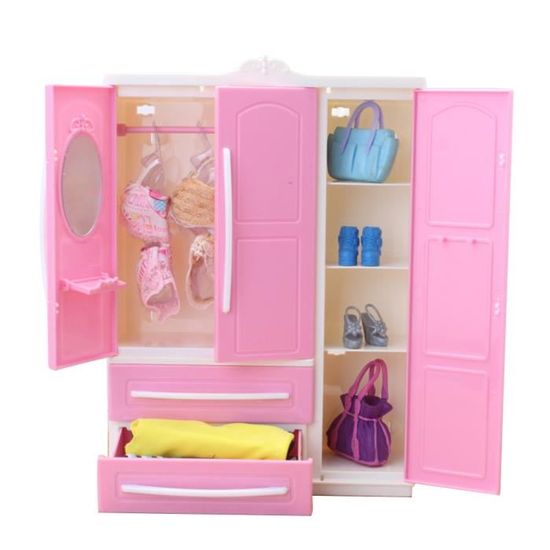 Armoire Géante Pour Poupée 11.5" | 101 Accessoires + 12 Vêtements + Valise | Ensemble Garde-Robe Complet Rose Fashion