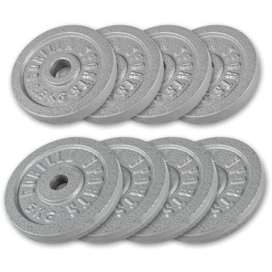 Gorilla Sports Disques De Poids Olympiques 50mm – Fonte Robuste Avec Poignées – 1.25kg à 20kg – Idéal Musculation, CrossFit & Powerlifting
