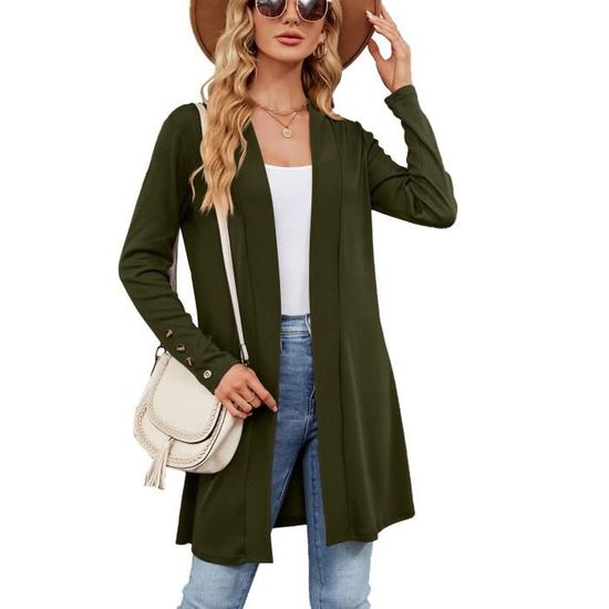 Cardigan Femme Long Et Léger - Manches Longues, Ouvert Devant - Midi Décontracté Pour Automne/hiver - Tissu Doux (cachemire/polyester) - 2