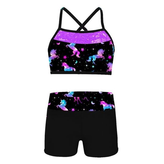 Short De Bain Fille - Imprimé Hawaïen - Taille 6 à 16 Ans - Stretch Polyester/Élasthanne - Pour Plage, Piscine - 10