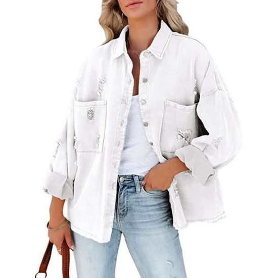 Veste en jean blanche déchirée clearance