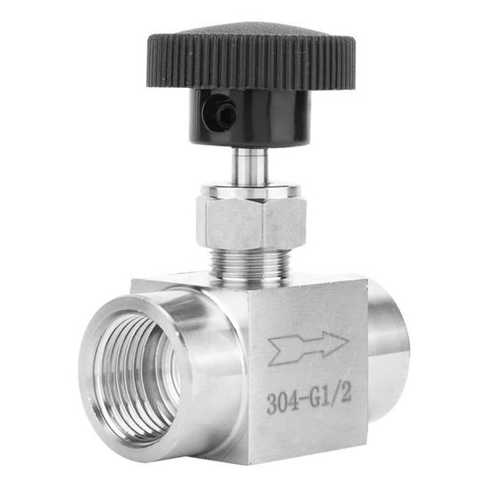 Vanne à Pointeau Acier Inoxydable BSPP 3/8" - Pour Eau, Gaz, Huile - Filetage Interne - Poignée Noire