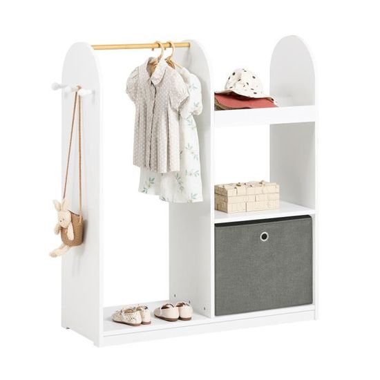 IDIMEX Sally - Porte-manteau pour enfant - Naturel/blanc - En forme de maison - En pin - Avec 7 trous pour cintres, 4 étagères de rangement