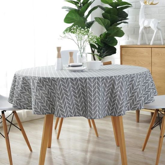Nappe Ronde Lavable 160 Cm - Coton Et Lin, Motif Damier, Frange, Pour Table Cuisine Salle à Manger