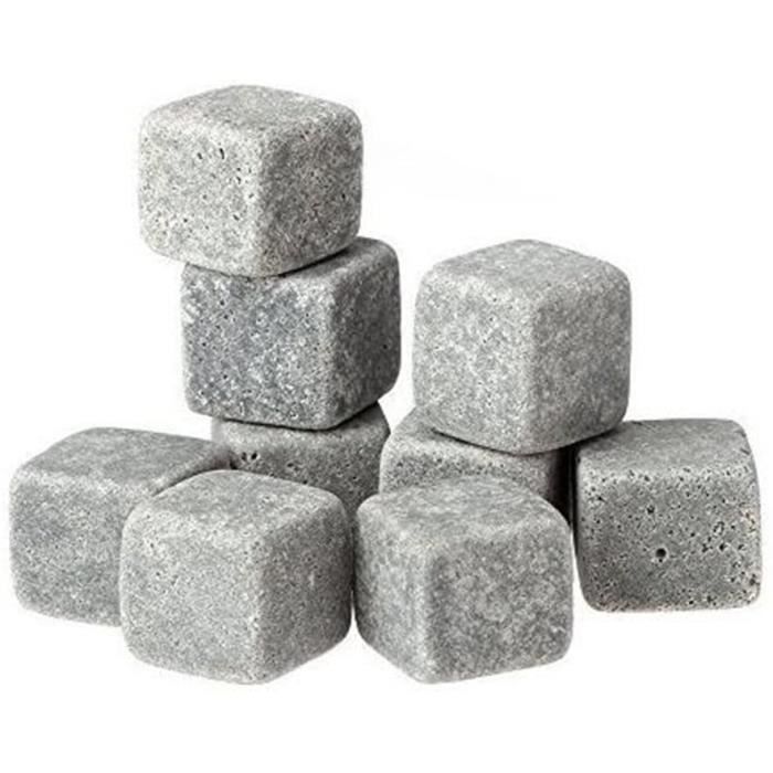Lot de 9 Pierres à Whisky en Granit Réutilisables Glaçons Stéatite Refroidisseurs de Boissons