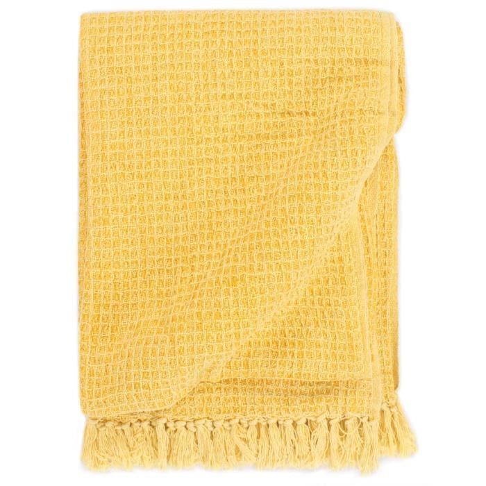 FAN Couverture en coton 160 x 210 cm Jaune moutarde ☺☻1