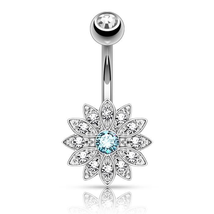 Piercing Nombril Fleur LOUISA bleu