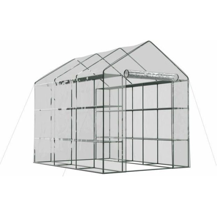 Serre de Jardin 4,46m2 - 2,4 x 1,8m avec 18x étagères et porte zipée
