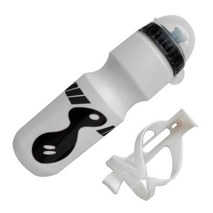 WHITE -Bouteille de boisson 750ml + porte bouteille de support pour VTT, gourde en plastique, bouilloire portable, pour sports de pl