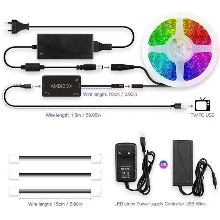 Kits de biais de rétroéclairage TV-PC Ambilight Usb Led avec boîte de lumière Dream Color Convient à tous les écrans plats LCD,2M 60