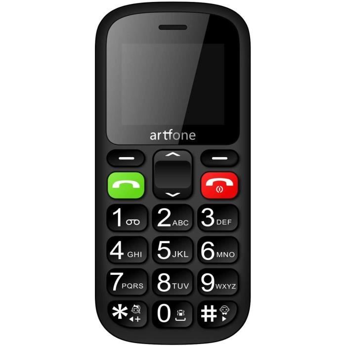 Téléphone Portable Senior Débloqué, Artfone 2G avec Grandes Touches et Bouton SOS, Radio FM, Torch - Noir