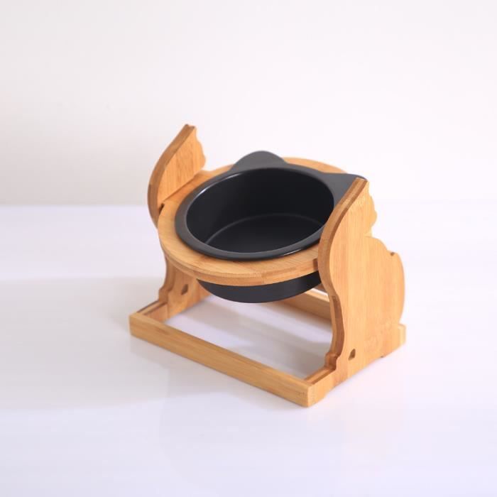 Gamelle pour animaux de compagnie avec support réglable en hauteur pour fournitures pour chiens et chats Noir Bol simple + support