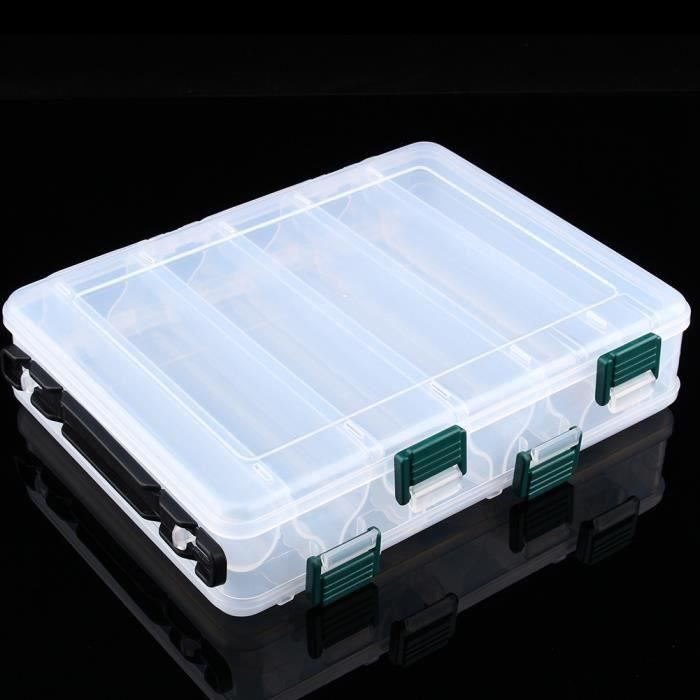 12 compartiments pêche caisse à leurres boîte de rangement en plastique doubleMKK6