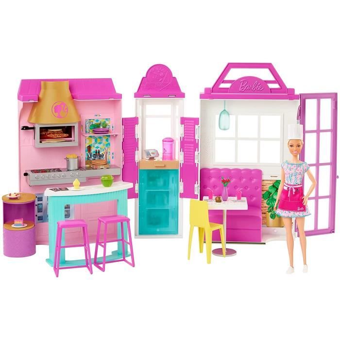 Barbie Mobilier coffret Restaurant avec une poupeacutee incluse plus de 30 accessoires et 6 zones de jeux dont cuisine et fou[173]