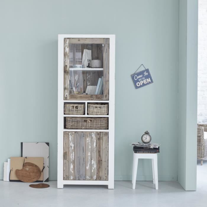 Vaisselier en bois de pin recyclé 2 portes 3 tiroirs BDBD