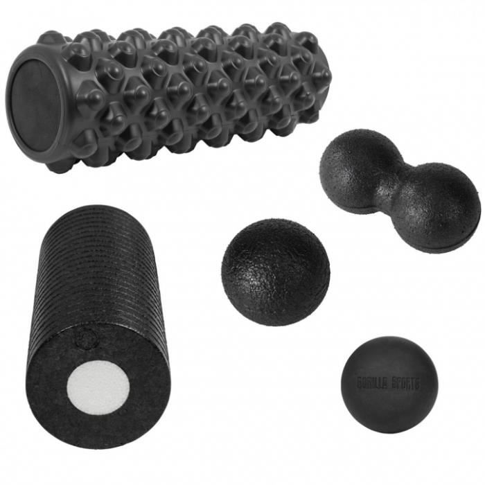 Rouleaux de massage - 5 éléments (rouleau à picots, rouleau et boule lisse, boules à reliefs)