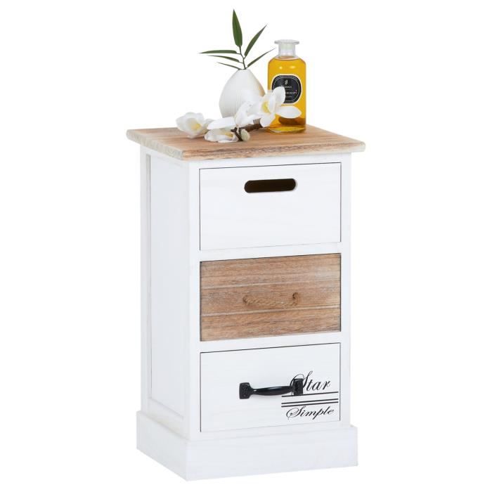 Chiffonnier SALVA commode 3 tiroirs en bois de paulownia style shabby chic vintage rustique blanc