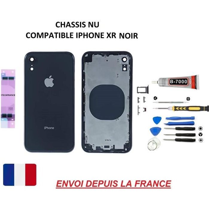 Châssis arrière nu compatible iphone XR NOIR vitre arrière, qualité origine, dos en verre, kit outil tournevis