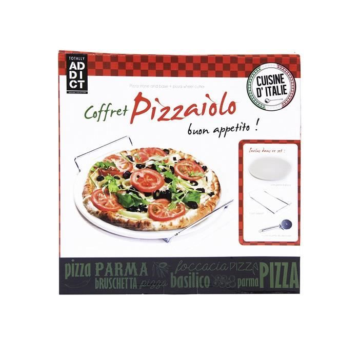 Coffret Pierre à Pizza avec roulette et support - Cuisine Cadeau Italie - 709