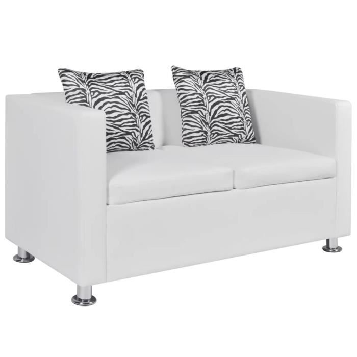Canapé à 2 places Cuir synthétique Blanc Salle de Séjour Salon Sofa 120 x 62,5 x 63 cm (L x l x H)