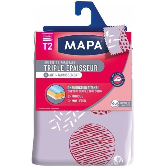 Housse table à repasser Triple Epaisseur Titane MAPA - T2 - 135x50 cm