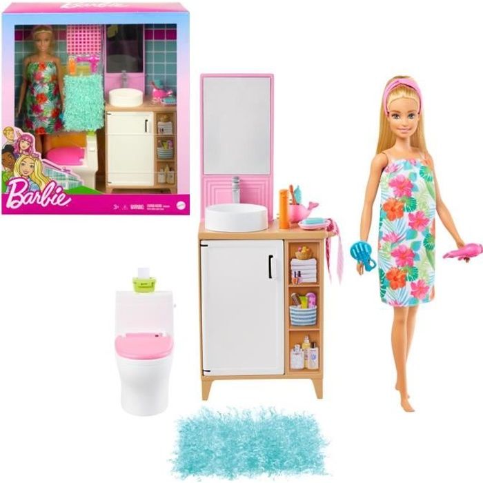 Jeu de salle de Bain et Poupée - Barbie - Mattel GRG87 - Meubles d'ameublement