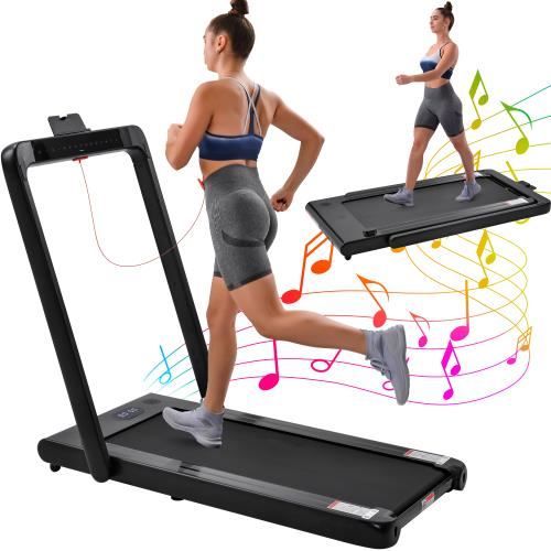 Merax Tapis de marche pliable électrique avec inclination 12km-h, Motorisé 2.25 cv cardio avec LED Tactile, Télécommande, Noir