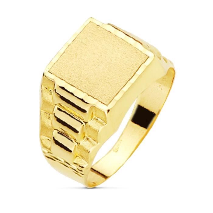 Chevalière 18k enfant côté tête carrée creuse détails sculptés - ENREGISTREMENT INCLUS DANS LE PRIX - Taille: 55