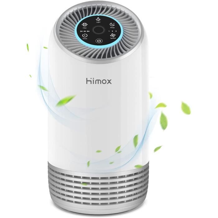 HIMOX Purificateur d'Air Maison avec Véritable Filtre HEPA et Filtre à Charbon Actif Veilleuse 7 Couleurs Ultra Silencieux 28dB Elim