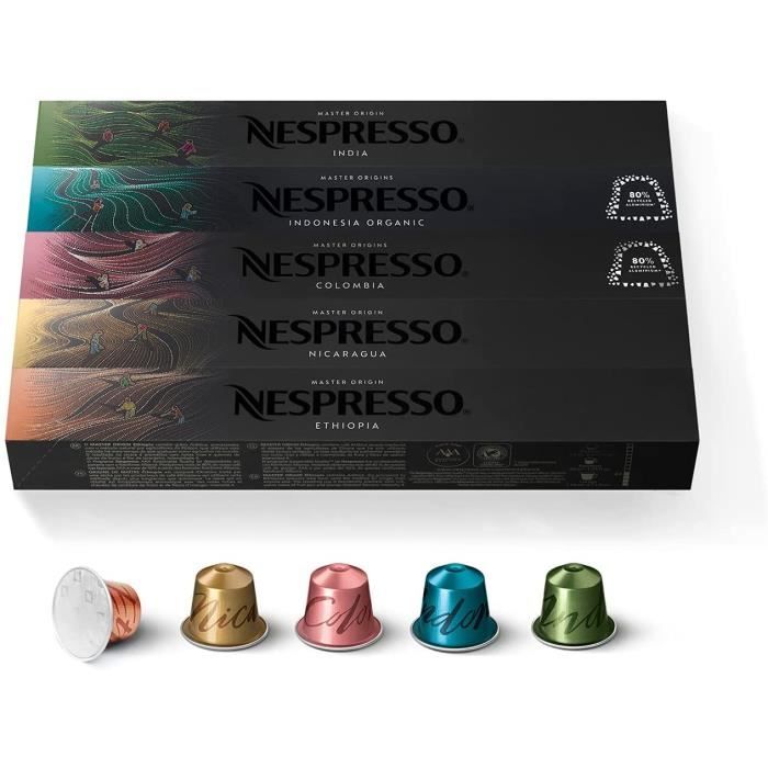 NESPRESSO ORIGINAL - ASSORTIMENT MASTER ORIGINS 50 CAPSULES - 10X INDIA, 10X COLOMBIA, 10X NICARAGUA, 10X ETHIOPIA, 10X INDONESIA