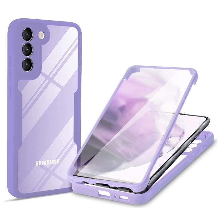 Coque pour Samsung Galaxy S22 5G Antichoc Housse avec Protection écran 360 ° Protection Transparent Etui Intégrale Violet