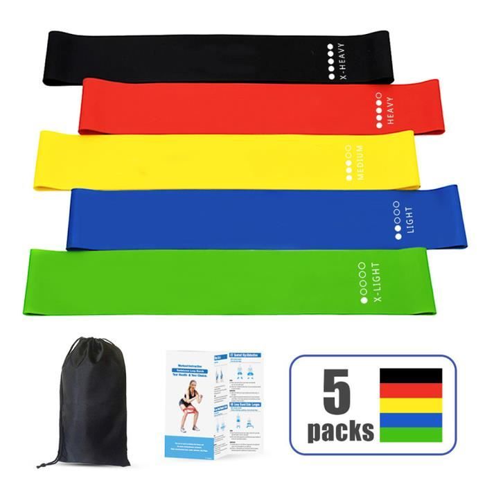 5Pcs Bandes De Résistance Elastique Pour Traction Assistée Bande D'Entraînement Musculation - Coloré