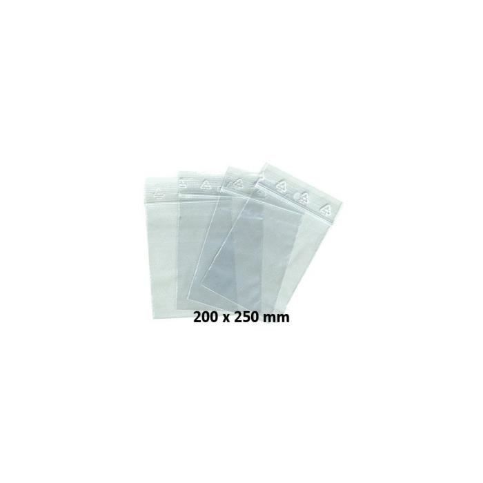 Sachets pochettes plastique zip 200 x 250 mm x 1000 pièces Transparent