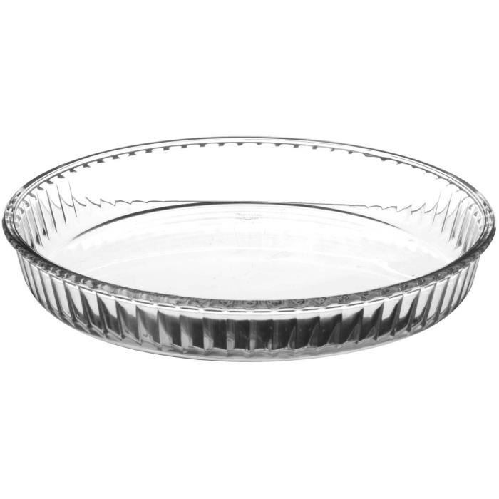 Plat A Four En Verre Mijotex Extra Epais Design Rond 26cm Blanc