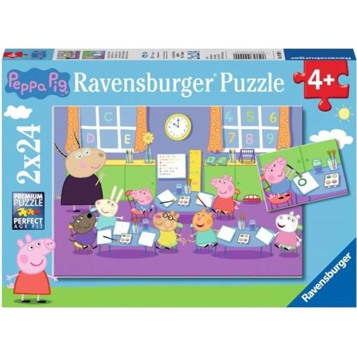 2 Puzzles Enfant 24 Pieces : Peppa Pig Fait du Dessin - Peppa Le Cochon Gegorges Sont A L Ecole - Dessin Anime